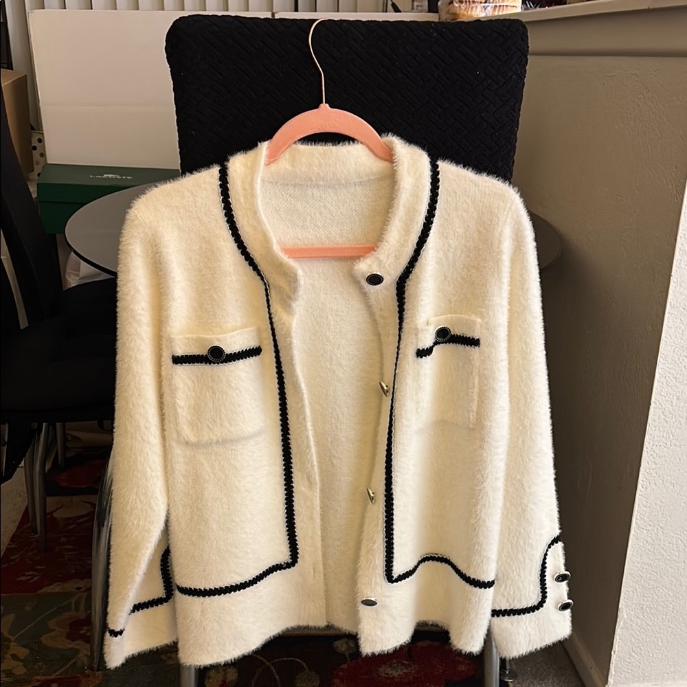 Chic White and Black Cardigan